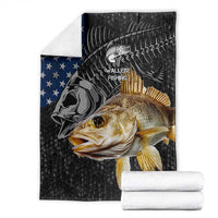 Walleye Fishing Skeleton Personalized Blanket Grunge American Flag and Realistic Fish Graphic - Wonder Print Shop