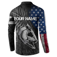 Walleye Fishing Skeleton Personalized Button Sweatshirt Grunge American Flag and Realistic Fish Graphic - Wonder Print Shop