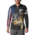 Walleye Fishing Skeleton Personalized Button Sweatshirt Grunge American Flag and Realistic Fish Graphic - Wonder Print Shop