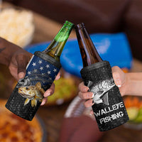 Walleye Fishing Skeleton Personalized 4 in 1 Can Cooler Tumbler Grunge American Flag and Realistic Fish Graphic - Wonder Print Shop