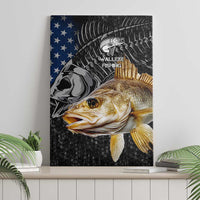 Walleye Fishing Skeleton Personalized Canvas Wall Art Grunge American Flag and Realistic Fish Graphic - Wonder Print Shop