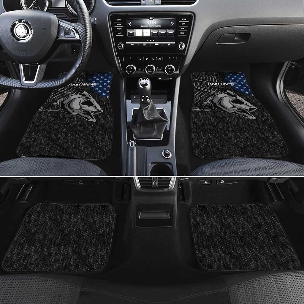 Walleye Fishing Skeleton Personalized Car Mats Grunge American Flag and Realistic Fish Graphic - Wonder Print Shop