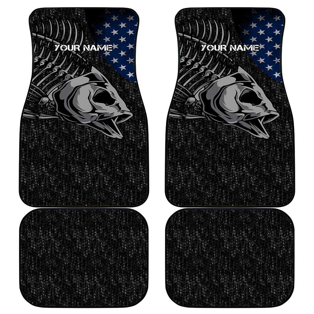 Walleye Fishing Skeleton Personalized Car Mats Grunge American Flag and Realistic Fish Graphic - Wonder Print Shop