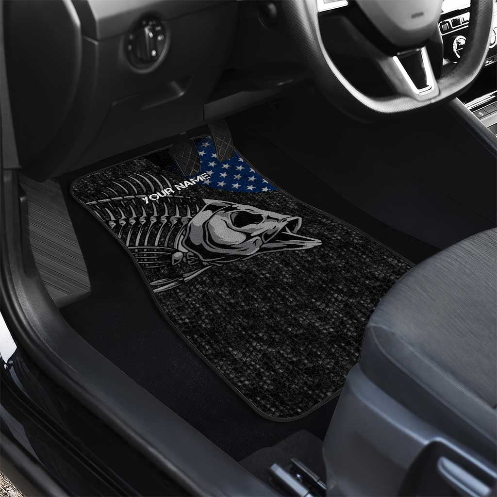 Walleye Fishing Skeleton Personalized Car Mats Grunge American Flag and Realistic Fish Graphic - Wonder Print Shop