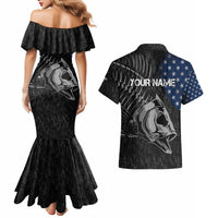 Walleye Fishing Skeleton Personalized Couples Matching Mermaid Dress and Hawaiian Shirt Grunge American Flag and Realistic Fish Graphic - Wonder Print Shop