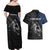 Walleye Fishing Skeleton Personalized Couples Matching Off Shoulder Maxi Dress and Hawaiian Shirt Grunge American Flag and Realistic Fish Graphic - Wonder Print Shop