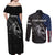 Walleye Fishing Skeleton Personalized Couples Matching Off Shoulder Maxi Dress and Long Sleeve Button Shirt Grunge American Flag and Realistic Fish Graphic - Wonder Print Shop