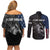 Walleye Fishing Skeleton Personalized Couples Matching Off Shoulder Short Dress and Long Sleeve Button Shirt Grunge American Flag and Realistic Fish Graphic - Wonder Print Shop