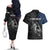 Walleye Fishing Skeleton Personalized Couples Matching Off The Shoulder Long Sleeve Dress and Hawaiian Shirt Grunge American Flag and Realistic Fish Graphic - Wonder Print Shop