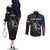 Walleye Fishing Skeleton Personalized Couples Matching Off The Shoulder Long Sleeve Dress and Long Sleeve Button Shirt Grunge American Flag and Realistic Fish Graphic - Wonder Print Shop