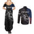 Walleye Fishing Skeleton Personalized Couples Matching Summer Maxi Dress and Long Sleeve Button Shirt Grunge American Flag and Realistic Fish Graphic - Wonder Print Shop