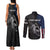 Walleye Fishing Skeleton Personalized Couples Matching Tank Maxi Dress and Long Sleeve Button Shirt Grunge American Flag and Realistic Fish Graphic - Wonder Print Shop