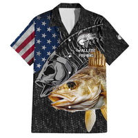 Walleye Fishing Skeleton Personalized Family Matching Long Sleeve Bodycon Dress and Hawaiian Shirt Grunge American Flag and Realistic Fish Graphic - Wonder Print Shop