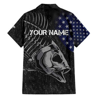 Walleye Fishing Skeleton Personalized Family Matching Long Sleeve Bodycon Dress and Hawaiian Shirt Grunge American Flag and Realistic Fish Graphic - Wonder Print Shop