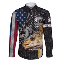 Walleye Fishing Skeleton Personalized Family Matching Long Sleeve Bodycon Dress and Hawaiian Shirt Grunge American Flag and Realistic Fish Graphic - Wonder Print Shop