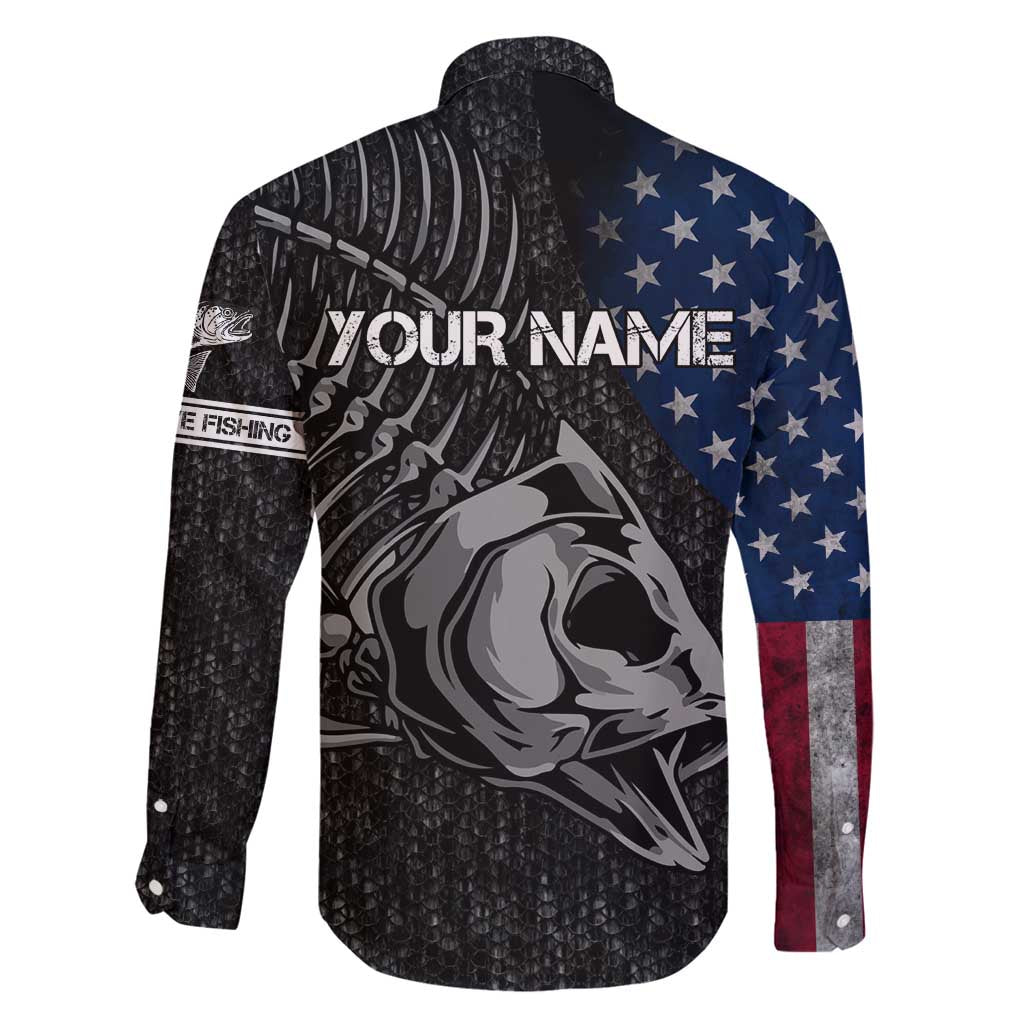 Walleye Fishing Skeleton Personalized Family Matching Long Sleeve Bodycon Dress and Hawaiian Shirt Grunge American Flag and Realistic Fish Graphic - Wonder Print Shop