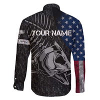 Walleye Fishing Skeleton Personalized Family Matching Long Sleeve Bodycon Dress and Hawaiian Shirt Grunge American Flag and Realistic Fish Graphic - Wonder Print Shop