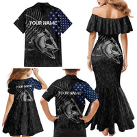 Walleye Fishing Skeleton Personalized Family Matching Mermaid Dress and Hawaiian Shirt Grunge American Flag and Realistic Fish Graphic - Wonder Print Shop