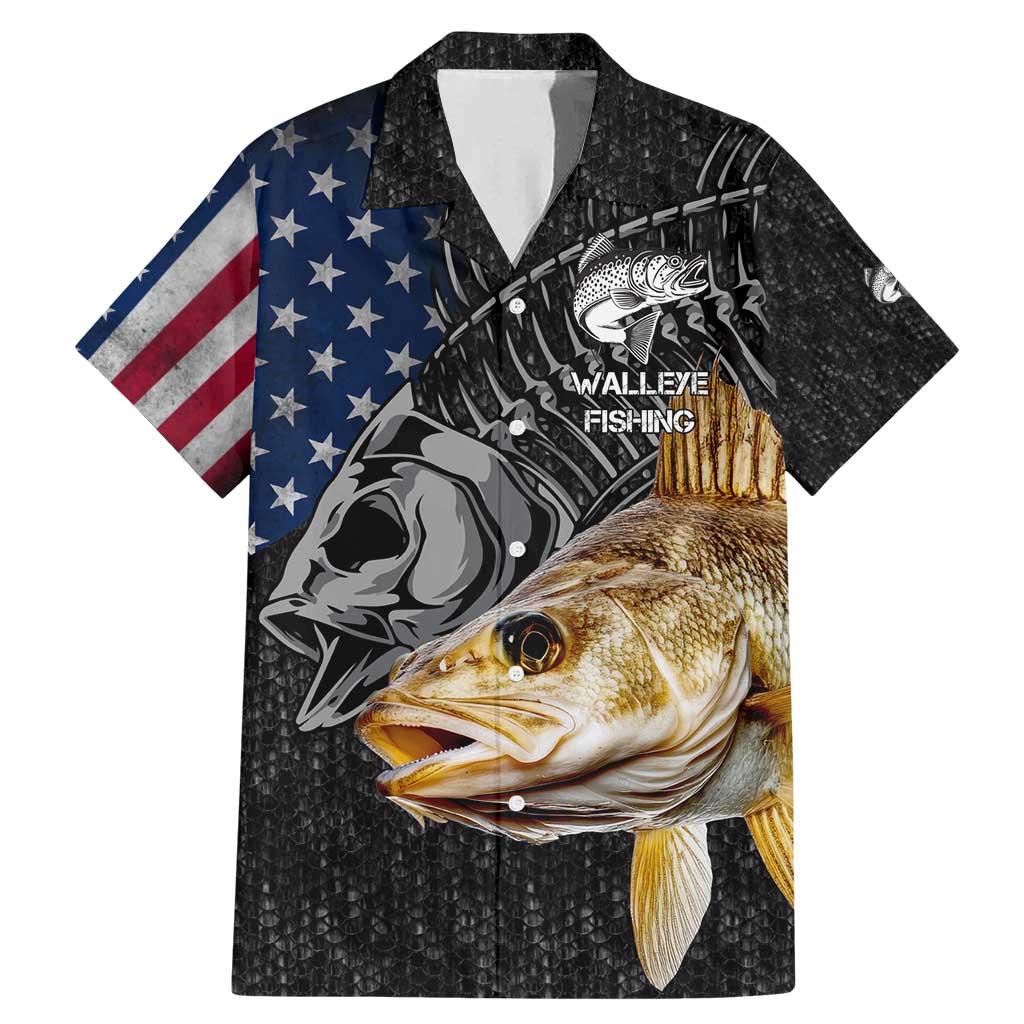 Walleye Fishing Skeleton Personalized Family Matching Mermaid Dress and Hawaiian Shirt Grunge American Flag and Realistic Fish Graphic - Wonder Print Shop