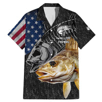 Walleye Fishing Skeleton Personalized Family Matching Mermaid Dress and Hawaiian Shirt Grunge American Flag and Realistic Fish Graphic - Wonder Print Shop