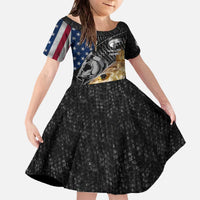 Walleye Fishing Skeleton Personalized Family Matching Off The Shoulder Long Sleeve Dress and Hawaiian Shirt Grunge American Flag and Realistic Fish Graphic - Wonder Print Shop