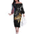 Walleye Fishing Skeleton Personalized Family Matching Off The Shoulder Long Sleeve Dress and Hawaiian Shirt Grunge American Flag and Realistic Fish Graphic - Wonder Print Shop