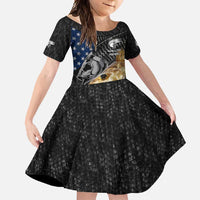 Walleye Fishing Skeleton Personalized Family Matching Off Shoulder Maxi Dress and Hawaiian Shirt Grunge American Flag and Realistic Fish Graphic - Wonder Print Shop