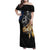 Walleye Fishing Skeleton Personalized Family Matching Off Shoulder Maxi Dress and Hawaiian Shirt Grunge American Flag and Realistic Fish Graphic - Wonder Print Shop