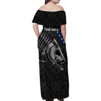 Walleye Fishing Skeleton Personalized Family Matching Off Shoulder Maxi Dress and Hawaiian Shirt Grunge American Flag and Realistic Fish Graphic - Wonder Print Shop