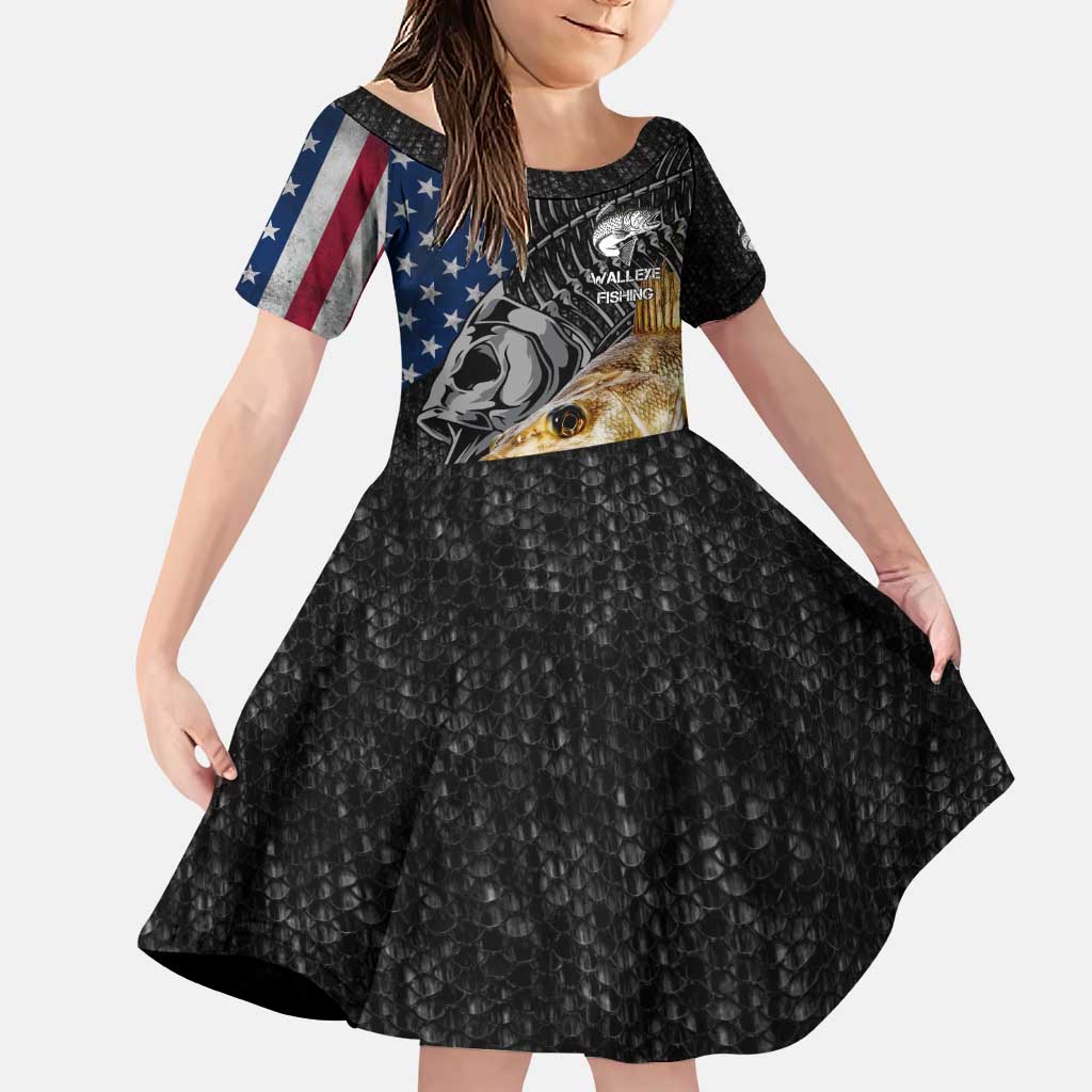 Walleye Fishing Skeleton Personalized Family Matching Puletasi and Hawaiian Shirt Grunge American Flag and Realistic Fish Graphic - Wonder Print Shop