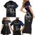 Walleye Fishing Skeleton Personalized Family Matching Short Sleeve Bodycon Dress and Hawaiian Shirt Grunge American Flag and Realistic Fish Graphic - Wonder Print Shop