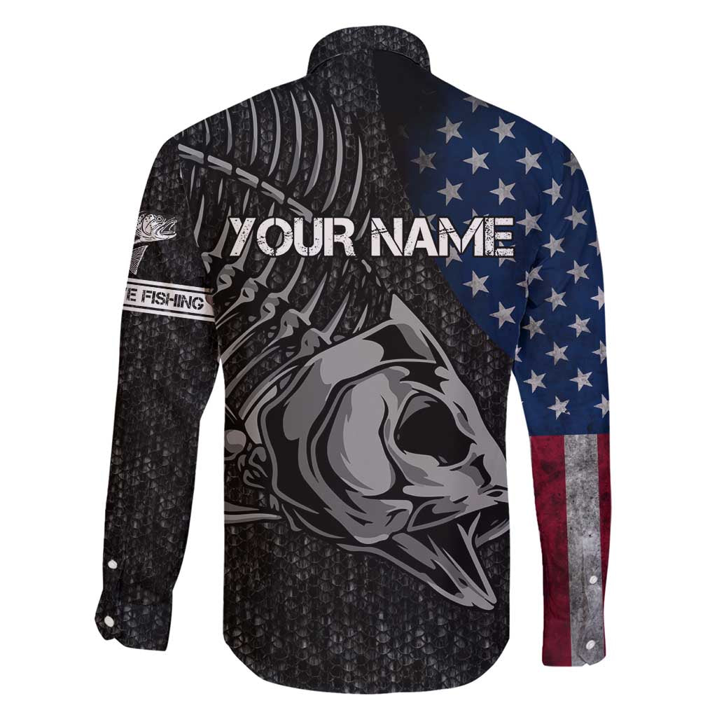 Walleye Fishing Skeleton Personalized Family Matching Short Sleeve Bodycon Dress and Hawaiian Shirt Grunge American Flag and Realistic Fish Graphic - Wonder Print Shop