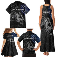Walleye Fishing Skeleton Personalized Family Matching Tank Maxi Dress and Hawaiian Shirt Grunge American Flag and Realistic Fish Graphic - Wonder Print Shop