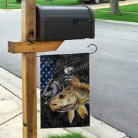 Walleye Fishing Skeleton Personalized Garden Flag Grunge American Flag and Realistic Fish Graphic - Wonder Print Shop