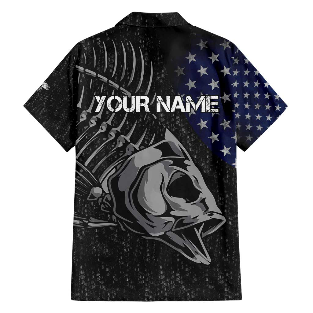 Walleye Fishing Skeleton Personalized Hawaiian Shirt Grunge American Flag and Realistic Fish Graphic - Wonder Print Shop