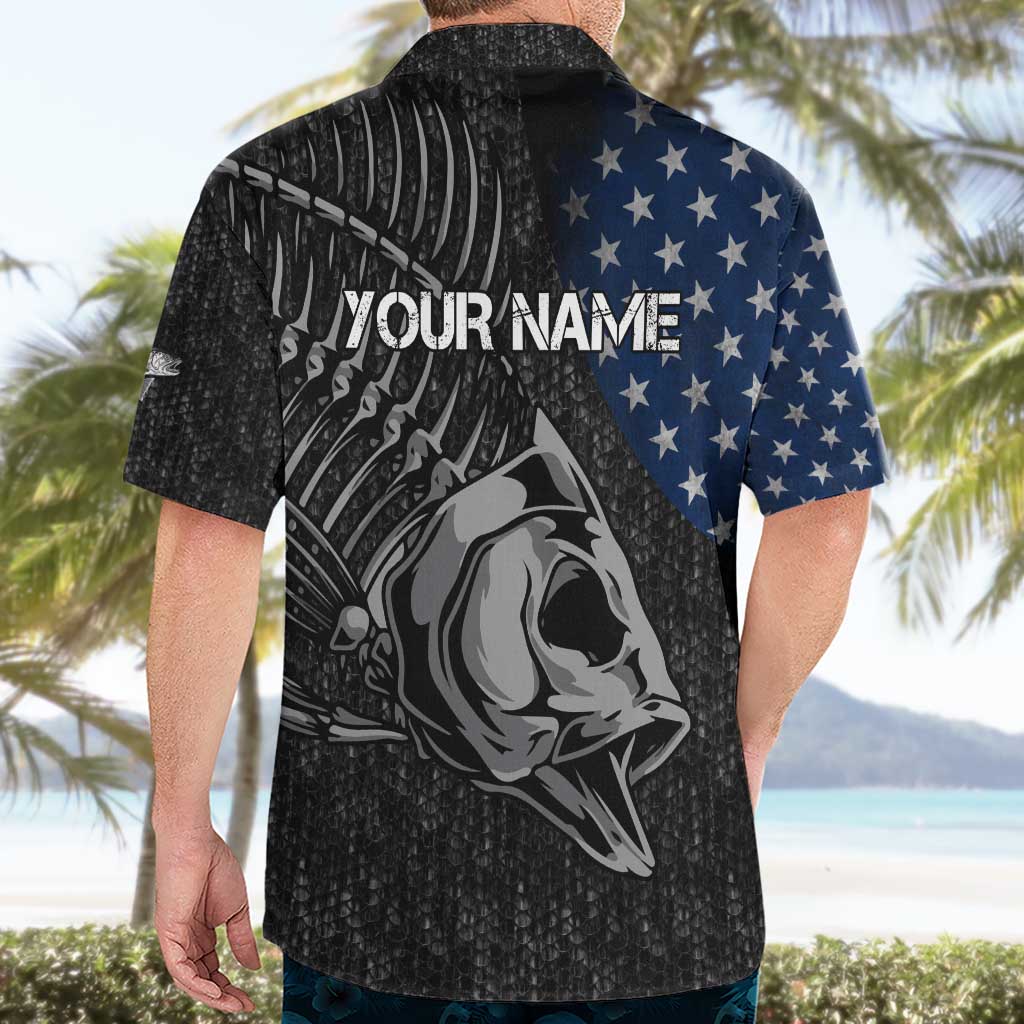 Walleye Fishing Skeleton Personalized Hawaiian Shirt Grunge American Flag and Realistic Fish Graphic - Wonder Print Shop