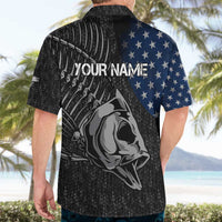 Walleye Fishing Skeleton Personalized Hawaiian Shirt Grunge American Flag and Realistic Fish Graphic - Wonder Print Shop