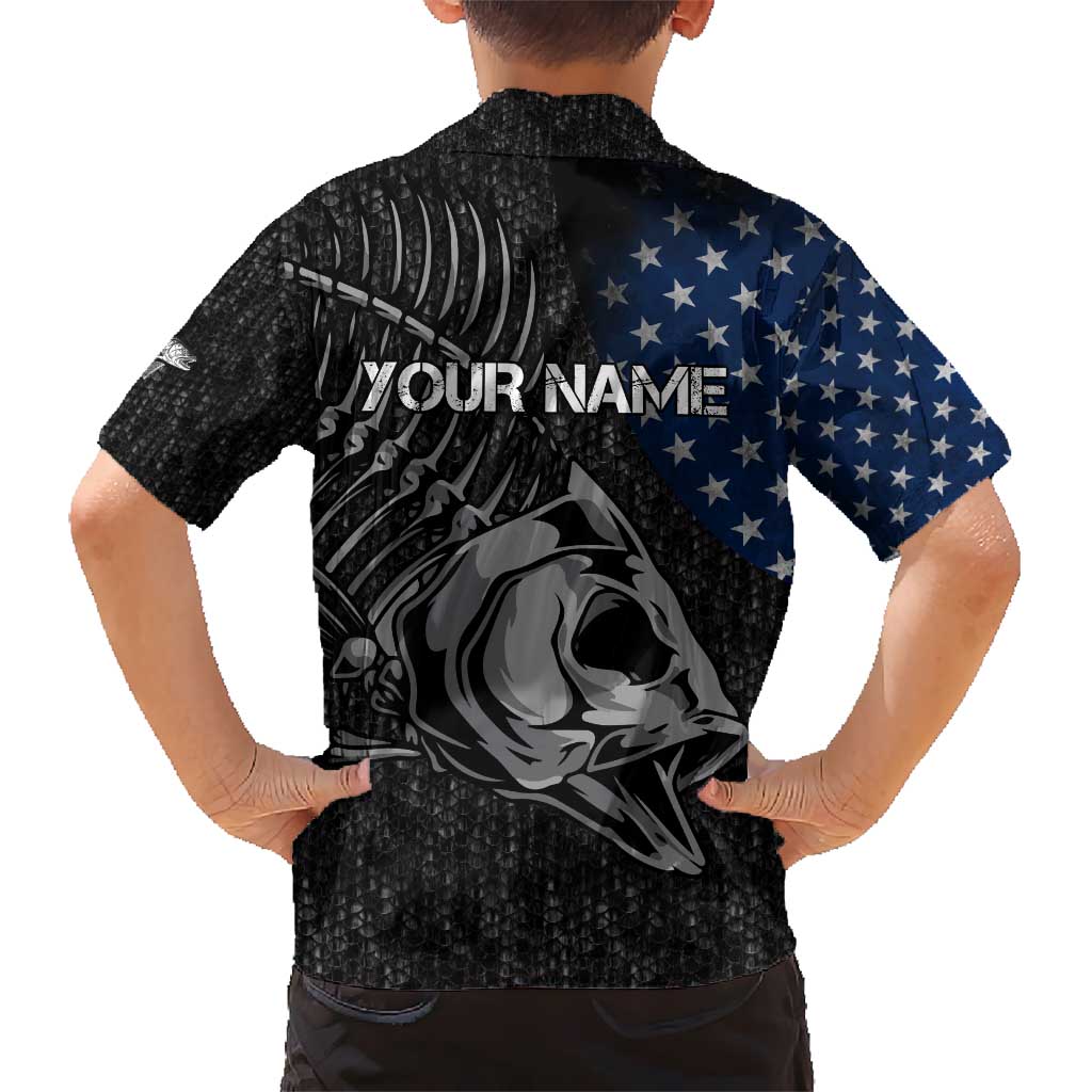Walleye Fishing Skeleton Personalized Hawaiian Shirt Grunge American Flag and Realistic Fish Graphic - Wonder Print Shop