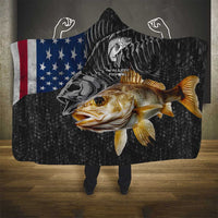 Walleye Fishing Skeleton Personalized Hooded Blanket Grunge American Flag and Realistic Fish Graphic - Wonder Print Shop