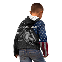 Walleye Fishing Skeleton Personalized Kid Hoodie Grunge American Flag and Realistic Fish Graphic - Wonder Print Shop