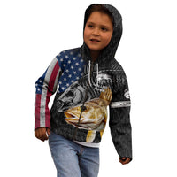 Walleye Fishing Skeleton Personalized Kid Hoodie Grunge American Flag and Realistic Fish Graphic - Wonder Print Shop