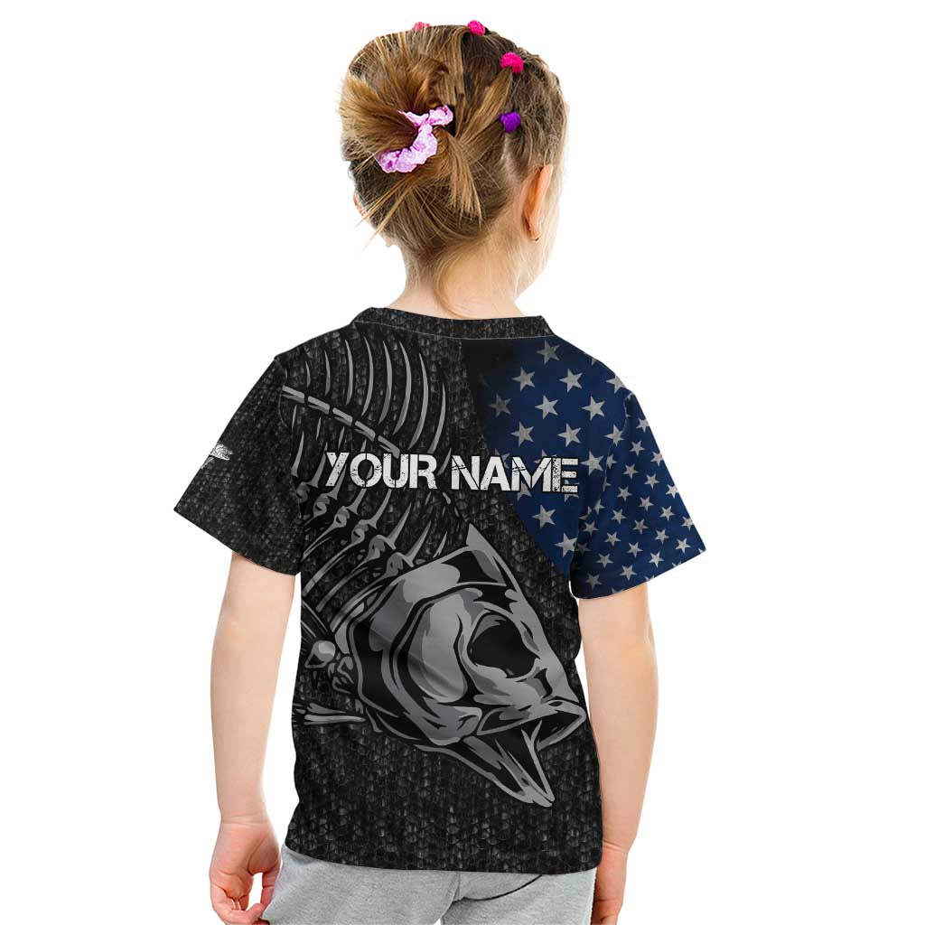Walleye Fishing Skeleton Personalized Kid T Shirt Grunge American Flag and Realistic Fish Graphic - Wonder Print Shop