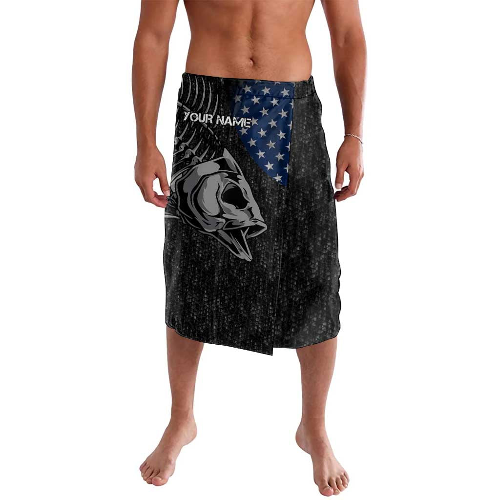 Walleye Fishing Skeleton Personalized Lavalava Grunge American Flag and Realistic Fish Graphic - Wonder Print Shop