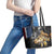Walleye Fishing Skeleton Personalized Leather Tote Bag Grunge American Flag and Realistic Fish Graphic - Wonder Print Shop