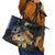 Walleye Fishing Skeleton Personalized Leather Tote Bag Grunge American Flag and Realistic Fish Graphic - Wonder Print Shop