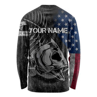 Walleye Fishing Skeleton Personalized Long Sleeve Shirt Grunge American Flag and Realistic Fish Graphic - Wonder Print Shop