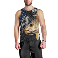 Walleye Fishing Skeleton Personalized Men Tank Top Grunge American Flag and Realistic Fish Graphic - Wonder Print Shop