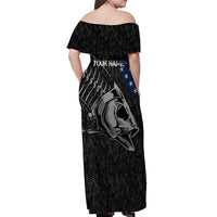 Walleye Fishing Skeleton Personalized Off Shoulder Maxi Dress Grunge American Flag and Realistic Fish Graphic - Wonder Print Shop