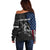 Walleye Fishing Skeleton Personalized Off Shoulder Sweater Grunge American Flag and Realistic Fish Graphic - Wonder Print Shop