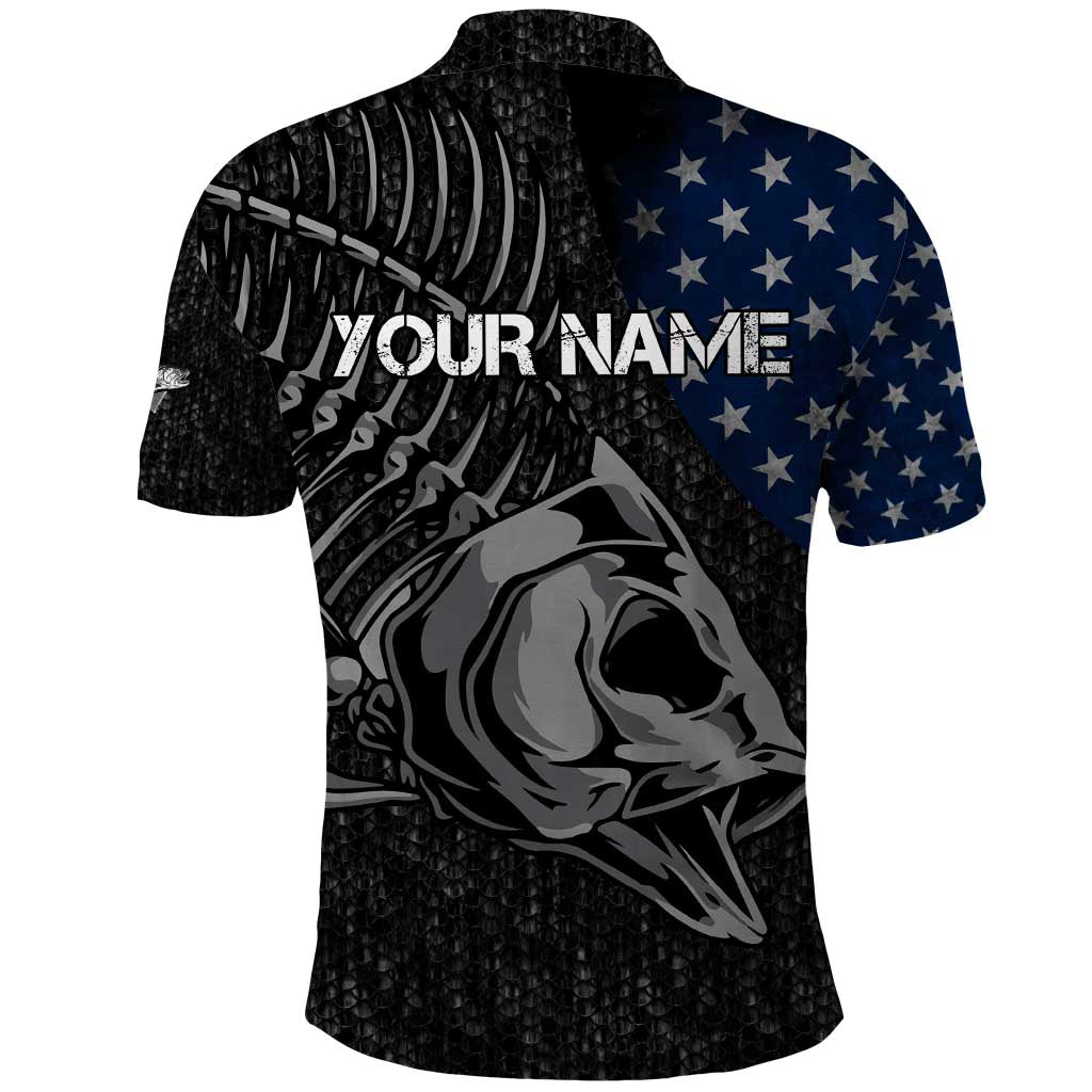 Walleye Fishing Skeleton Personalized Polo Shirt Grunge American Flag and Realistic Fish Graphic - Wonder Print Shop